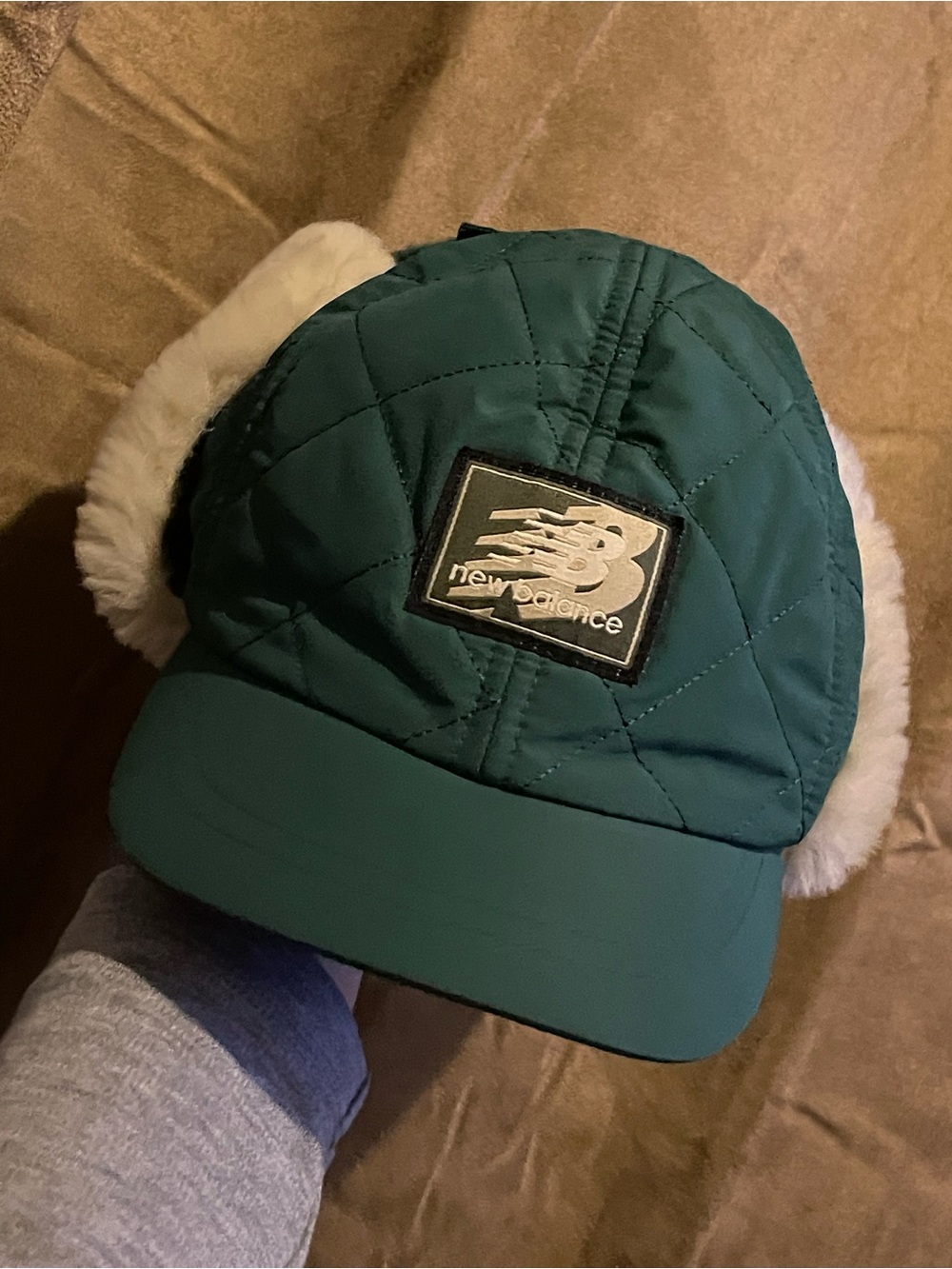 New Balance Teal Quilted Earflap Cap with Cream Lining